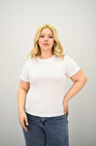 Kadın Büyük Beden Kısa Kollu Bisiklet Yaka Basic T-shirt 1965-25