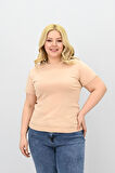 Kadın Büyük Beden Kısa Kollu Bisiklet Yaka Basic T-shirt 1965-25