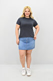 Kadın Büyük Beden Kısa Kollu Bisiklet Yaka Basic T-shirt 1965-25