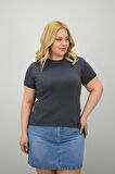 Kadın Büyük Beden Kısa Kollu Bisiklet Yaka Basic T-shirt 1965-25