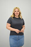Kadın Büyük Beden Kısa Kollu Bisiklet Yaka Basic T-shirt 1965-25