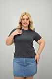 Kadın Büyük Beden Kısa Kollu Bisiklet Yaka Basic T-shirt 1965-25