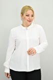 Kadın Büyük Beden Hakim Yaka Taş Broş Detaylı Bluz 0034-25