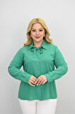 Kadın Büyük Beden Yaka Fular Bağlama Detaylı Gömlek 0035-25