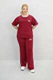 Kadın Büyük Beden Kısa Kollu Nakış İşleme Detaylı Bol Paça Eşofman Takımı 8191-25