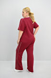 Kadın Büyük Beden Kısa Kollu Nakış İşleme Detaylı Bol Paça Eşofman Takımı 8191-25
