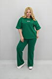 Kadın Büyük Beden Kısa Kollu Etiket Detaylı Bol Paça Eşofman Takımı 8196-25