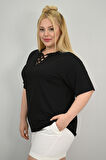 Kadın Büyük Beden Kısa Kollu Yakası Biye Detaylı Bluz 1970-25