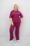 Kadın Büyük Beden Kısa Kollu Ara Biye Detaylı Bol Paça Eşofman Takımı 8189-25