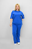 Kadın Büyük Beden Kısa Kollu Ara Biye Detaylı Bol Paça Eşofman Takımı 8189-25