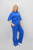 Kadın Büyük Beden Kısa Kollu Ara Biye Detaylı Bol Paça Eşofman Takımı 8189-25