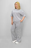 Kadın Büyük Beden Kısa Kollu Ara Biye Detaylı Bol Paça Eşofman Takımı 8189-25
