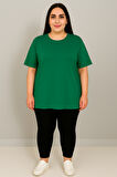 Kadın Büyük Beden Kısa Kollu Bisiklet Yaka Basic Oversize T-shirt 1977-25