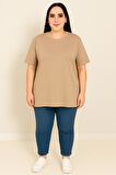 Kadın Büyük Beden Kısa Kollu Basic Oversize T-shirt 1976-25