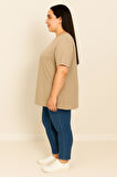 Kadın Büyük Beden Kısa Kollu Basic Oversize T-shirt 1976-25
