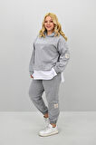 Kadın Büyük Beden Uzun Kollu Kapüşonlu Lastik Paça Eşofman Takımı 8180-25 (4253K)