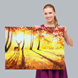 Baharda Ormanda Bir Geyik Yağlıboya Görünüm Kanvas Tablo-3745