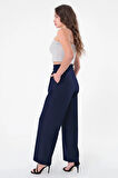 Kadın Lacivert Çift Düğmeli Palazzo Pantolon