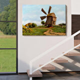Eski Yel Değirmeni Yağlıboya Görünüm Dekoratif Kanvas Duvar Tablosu-3746