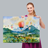 Kapadokya Hava Balonları Yağlıboya Görünüm Dekoratif Kanvas Duvar Tablosu-3747