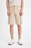 Relax Fit Düz Paça Gabardin Bermuda