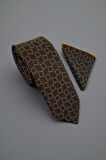 Geometrik Desen Kahve Kravat & Mendil