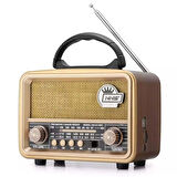 ct stones Orta  Boy Retro, Nostaljik, Ahşap Tasarım Bluetooth Hoparlörlü, Şarjlı, Taşınabilir FM/AM Destekli Radyo NS-8110