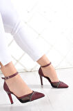 Kaylee Bordo Saten Fileli Taşlı Stiletto
