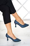 Amelia Lacivert Saten Abiye Topuklu Ayakkabı