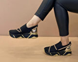 Barbara Siyah Streç Altın Taşlı Sneaker