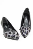 Laura Gri Leopar Vegan Topuklu Ayakkabı