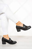 Mellody Siyah Hakiki Deri Günlük Topuklu Ayakkabı