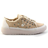 Valentina Bej Denim Kristal Taşlı Gümüş Bağcıklı Sneaker