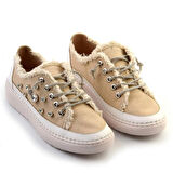 Valentina Bej Denim Kristal Taşlı Gümüş Bağcıklı Sneaker