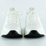 Beyaz Örgü Dokuma Taş Detaylı Bağcıklı Slip-on Sneaker