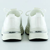 Beyaz Örgü Dokuma Taş Detaylı Bağcıklı Slip-on Sneaker