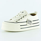 Bej Saten Yüksek Taban Spor Taşlı Bağcıklı Platform Sneaker