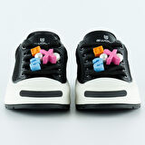 Siyah Yüksek Taban Spor Fileli Harf Detaylı İncili Bağcıklı Platform Sneaker