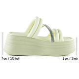 Bej Dolgu Taban Gümüş Taşlı Bantlı Platform Terlik