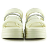 Bej Dolgu Taban Gümüş Taşlı Bantlı Platform Terlik