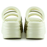 Bej Dolgu Taban Gümüş Taşlı Bantlı Platform Terlik