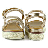 Bronz Üç Bant Taşlı İnci Detaylı Zikzak Örgülü Platform Sandalet