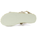 Bronz Üç Bant Taşlı İnci Detaylı Zikzak Örgülü Platform Sandalet