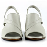 Saules Vizon Hakiki Deri Kesik Detaylı Lastik Bantlı Topuklu Sandalet