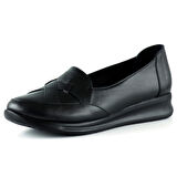 Mammina Siyah Hakiki Deri Çapraz Bant Detaylı Slip-On Günlük Ayakkabı