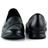 Mammina Siyah Hakiki Deri Çapraz Bant Detaylı Slip-On Günlük Ayakkabı