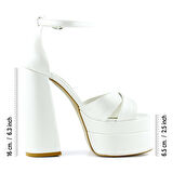 Erkan Saçmacı Celine İnci Beyaz Önü Açık Çapraz Bantlı Çift Platformlu Kalın Topuklu Abiye Gelin 