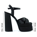 Erkan Saçmacı Whitney Siyah Saten Önü Arkası Açık Çift Platformlu Bantlı Kalın Topuklu Abiye 