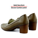 Erkan Saçmacı Madre Kahverengi Hakiki Dana Derisi Vintage Desenli Kalın Topuklu Günlük Klasik 