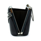 Erkan Saçmacı Siyah Saten Taşlı Gümüş Metal Saplı Zincir Askılı Abiye Çanta